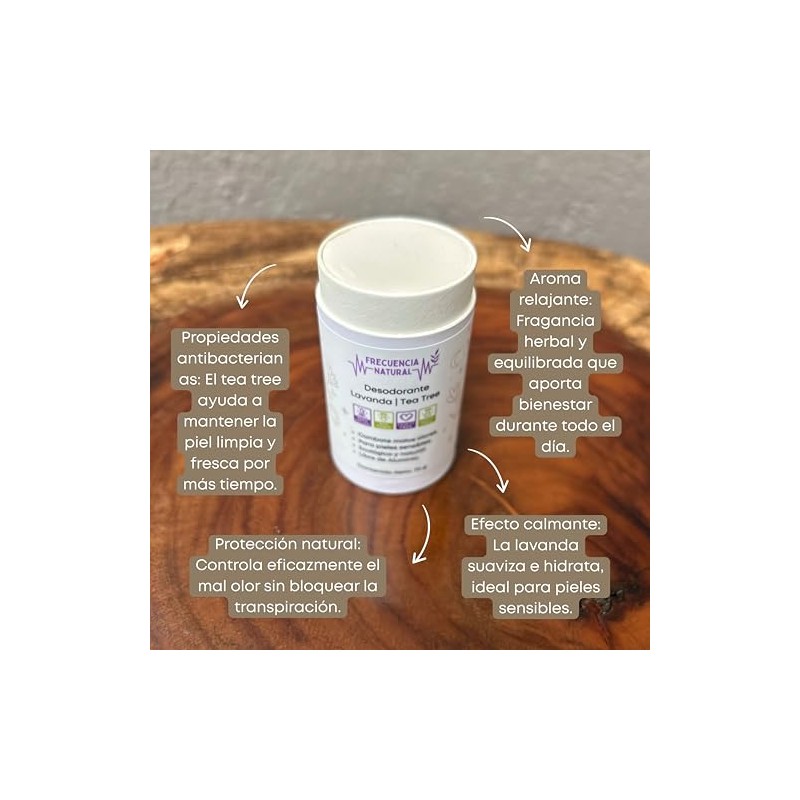 Frecuencia Natural Desodorante Lavanda Tea Tree, 100% Natural, Sin Aluminio,