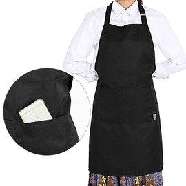GWHOLE Adjustable Kitchen Apron Plain Unisex Apron with 2 Front Pocket for Chefs Butchers Kitchen Cooking BBQ Craft Baking, Black