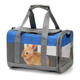 PINVNBY Bunny Carrier for Travel Camping Outdoor, Small Pet Carrier, Guinea Pig Carrier, Breathable Pet Portable Hand Bag for Hamster Bunny Guinea Pig (Blue & Gray)