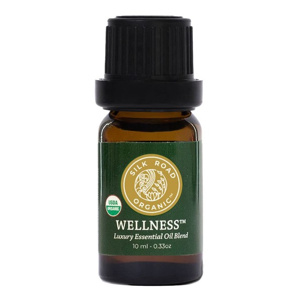 Organic Wellness Essential Oil Vitality Diffuser Blend - 100% Pure USDA Certified Frankincense, Cypress, Cedarwood, Clary Sage, Orange - Thrive Naturally, 10 ml Dropper by Silk Road Organic
