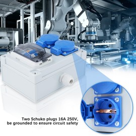 Construction Power Distributor 16A Power Distributor High Current Distributor Wall Distributor with 32A 1P+N FI Switch Power Distributor 16A with 2 Sockets (250V 2-Pin Construction Power Distributor)