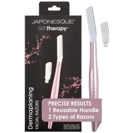 JAPONESQUE - SKINTherapy Dermaplaning Facial Razors - Two Blade Sizes with Interchangeable Handle, Eyebrow Razor, Ultra Sharp Japanese Blades, For Hair Removal, Multipurpose Exfoliating