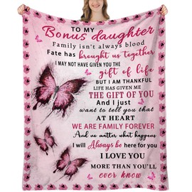 UHANKRU Butterfly Bonus Daughter Blanket, 60"x50" - Bonus Daughter Gifts - Step & Unbiological Daughters Gifts from Stepmom Stepdad - Gift for Birthday, Graduation, Mother Day, Christmas