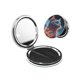 KWSAAHU Double-Sided Pocket Compact Mini Makeup Mirrors 1x, 2X Magnifying Mirror Portable Foldable Round Small Purse Mirror Suitable Daily Travel Party for Man Woman - Sad Cat