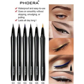 AQUAPURITY PHOERA® WATERPROOF LIQUID EYELINER PEN BROWN BLACK AND 4 MORE COLOURS SMUDGE PROOF EYE LINER LONG LASTING MAKEUP COSMETICS UK (106 DAZZLE GOLDEN)