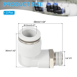 PATIKIL Push to Connect Fitting, 2 Pack Pneumatic Air Elbow Quick Connector 1/4" PT Male Thread x 12mm Tube 90 Degree Connect Tubing Elbow Air Tube Fitting Pneumatic Quick Adapter, White