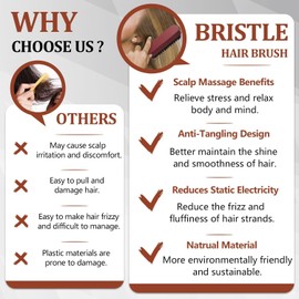 2 Pcs Boar Bristle Brushes for Men and Women - Smoothing and Teasing for Sleek Hair, Slick Back Hairstyles, and Enhanced Beard Shine