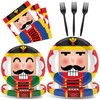 96 Pcs Christmas Nutcracker Plates Party Supplies for 24 Guests Merry Christmas Tableware Table Decorations Soldier Model Nutcracker Plates Napkins Dinnerware for Kids Winter Xmas Holiday Party Favor
