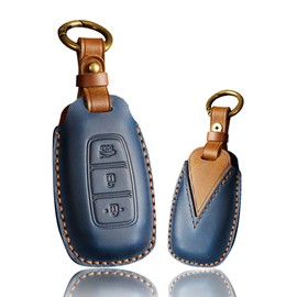 Ontto Leather Car Key Case fit for Hyundai Palisade Accent Santa Fe Veloster Kona Electric Nexo Elantra GT i30 Key fob Cover Keyring Remote Key Holder Keychain Key Protective Accessories Blue