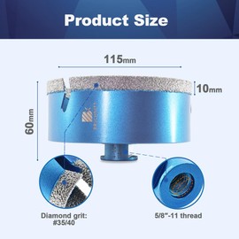 4 1/2 Inch Diamond Core Drill Bit for Porcelain Tile Ceramic Marble Granite Drilling,BRSCHNITT Vacuum Brazed Diamond Hole Saw with 5/8-11 Thread