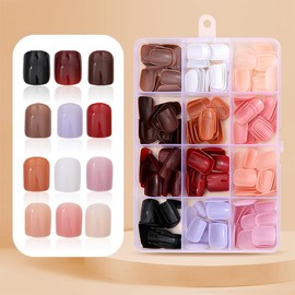 288 Pcs Short Press On Nails Square Fake Nails Solid Color Nail Press Ons Set Full Cover Acrylic Glue on Nails Reusable Glossy Artificial Nail Kit False Nails for Women Girls Manicure 12 Color