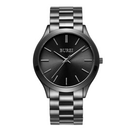 BUREI Men's Quartz Waterproof Analog Wrist Watch Men Watch, Black, Bracelet Type