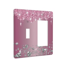 Sparkling Diamonds Pink Silver Glitter Drops Print 2 Gang Single Toggle Rocker Combination Light Switch Cover Unique Decorative Wall Plate Cover Electrical Faceplate Switchplate for Bathroom Decor
