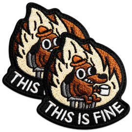 Bluyellow 2Pcs This is Fine Patch, Embroidered Tactical Morale Funny Meme Hook and Loop This is Fine Dog Patch for Tactical Backpack, Vest, Dog Harness, Hat, Jacket, Sew on Option, 2.75x3 Inches