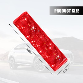 Norkmdi Bling Car Seat Belt Cover, 2PCS Crystal Rhinestone Vehicle Seat Belt Strap Shoulder Cushion Pad for Women, Diamond Automotive Interior Decor Accessories, Universal for Most Cars (Red)
