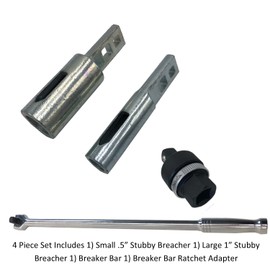 Keyfit Tools Big Bertha BREACHERS STUBBY 1/2" I.D. & 1" I.D. & Breaker Bar W/Ratcheting Adapter (4PC Set) Wrench Extender Extension for Ratchets Pliers Torque Up to 4 Feet of Nut Busting Power