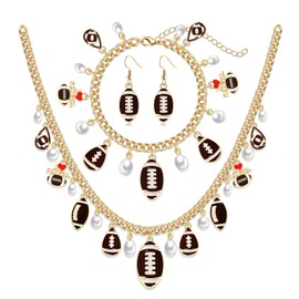 ANGLESJELL Game Day Necklace Earrings Bracelet for Women Football Mom Accessories Cute Football Charms Bracelet Football Dangle Earrings Field Day Football Outfits Party Jewelry Gifts (Football)