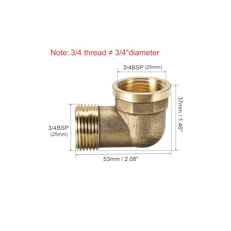sourcing map Brass Pipe Fitting 90 Degree Elbow 3/4 (BSP)