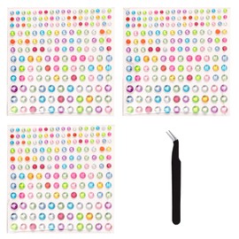 495 Pcs Color Gems Stickers, Self-Adhesive Face/Hair Jewels Eye Gems Diamonds Rhinestones 3/4/5/6 mm DIY Face Gems Stick on,Face Crystal Rave Accessories for Eyes Makeup Body Decoration, Crafts ZH506