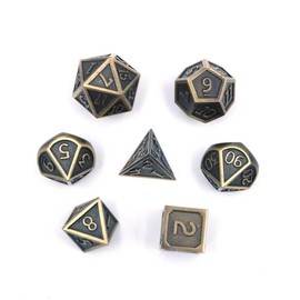DollaTek 7 PCS Metal Dice Set DND Game Polyhedral Solid Metal D&D Dice Set with Storage Bag and Zinc Alloy with Enamel for Role Playing Game Dungeons and Dragons(Antique Roll Plating Silver)