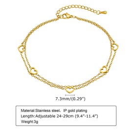 PINCHUAN Gold Ankle Bracelets for Women 14K Plated Gold Waterproof Anklet Stainless Steel Anklet Cuban Link Chain Layered Heart Ankle Bracelet, Adjustable, no gemstone