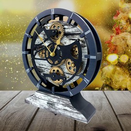 ImprovingLife The Gears Clock Desk Clock 10 inches with Real Moving Gears Convertible into Wall Clock (Grey & White)