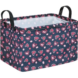 VAIVUSTO Rectangular Valentines Basket Pink Love Storage Bin Collapsible Heart Nursery Hamper Valentine's Gift Baskets Empty for Girls Women Toy Box Shelf Basket Room Decor
