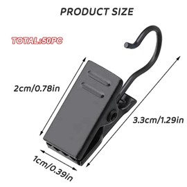 QISANKEE 50pcs Curtain Clips for Drapes,Duty Hook Clip Small Metal Hangers for Outdoor Camp Tent Decor Vendor Booth Supplies Display Awning Light Party Art Photos Tablecloth, Black