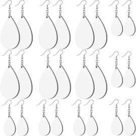 24 Pieces Sublimation Blanks Sublimation Earring Blanks Wooden Earrings Teardrop Earring Pendant with Earring Hooks DIY Earrings Kit for Christmas Women Jewelry Making Craft Include 2 Sizes