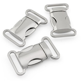 Ganzoo Set of 3 3/4 Inch Snap Fastener / Click Closure / Buckle Clips for Paracord Bracelets, Lanyards, 44 mm x 18 mm, Chrome