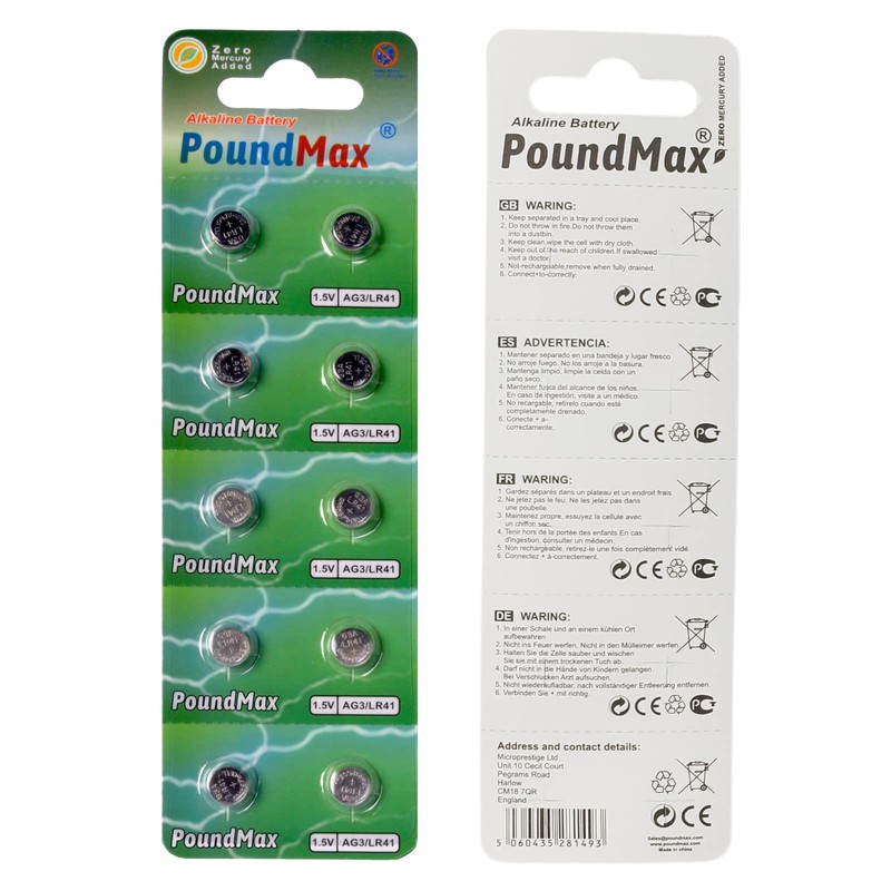 PoundMax AG3 LR41 Batteries 1.5v Alkaline Button Cell Battery -