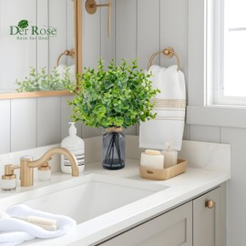 Der Rose 14.5" Artificial Eucalyptus Stems in Black Glass Vase with Faux Water Fake Plants Eucalyptus Leaves for Bathroom Home Office Desk Wedding Decor