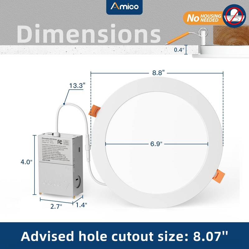 Amico 6 Pack 8 Inch 5CCT Ultra-Thin LED Recessed Ceiling