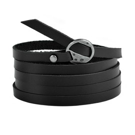 Rantanto Genuine Leather Wrap Bracelets Trendy Western Stackable Cuff Adjustable Boho Layered Bracelet Jewelry For Men Women (Black)