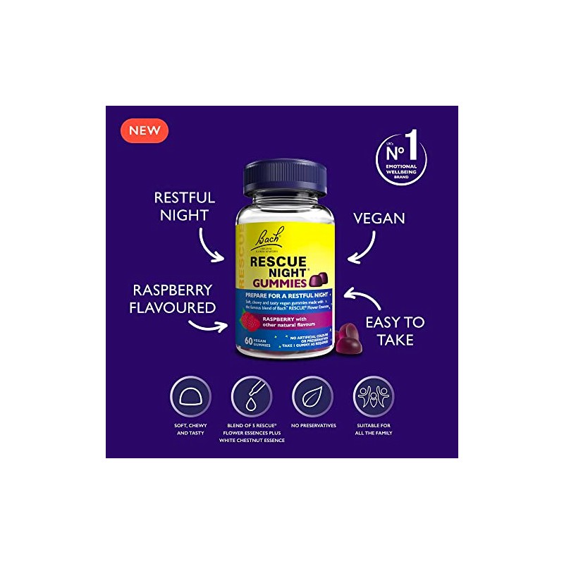 RESCUE Rescue Night Gummies (Raspberry), For A Restful Night's Sleep,