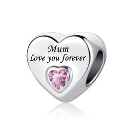 KunBead Jewelry Mum Heart Love Mothers Day Birthday Bead Charms for Bracelets Gifts from Daughter Son to Mum