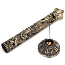Incense Stick Holder, Brass Incense Burner Oud Incense Holders Dragon Phoenix Engraving Tea Room Home Ornaments, for Home Office Yoga Meditation