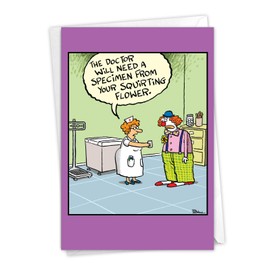 NobleWorks - Funny Get Well Card for Adults - Cartoon Feel Better Humor, Hospital Greeting - Clown Specimen C3641GWG