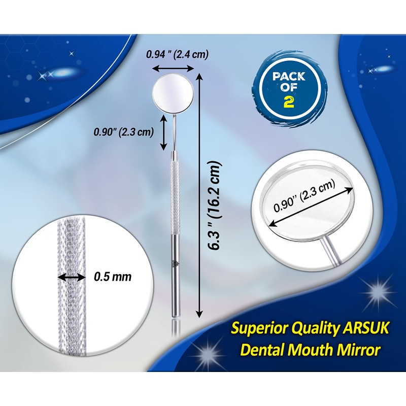 ARSUK Dental Mirror with Stainless Steel Handle 6.5" – Professional
