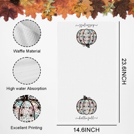 WINGTECA Boho Pumpkin Hello Fall Kitchen Towels Fall Kitchen Decor for Home Seasonal Autumn Thanksgiving Harvest Gifts Waffle Weave Dish Tea Hand Towels for Farmhouse Kitchen Bathroom 14 x 23 Inches