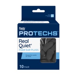 Flents Protechs Real Quiet Foam Ear Plugs for Small Ear Canals, Soft, Comfortable Hearing Protection for Sleep, Work, Travel & Loud Noise, NRR 31, Easy to Use, Black, 10 Pairs