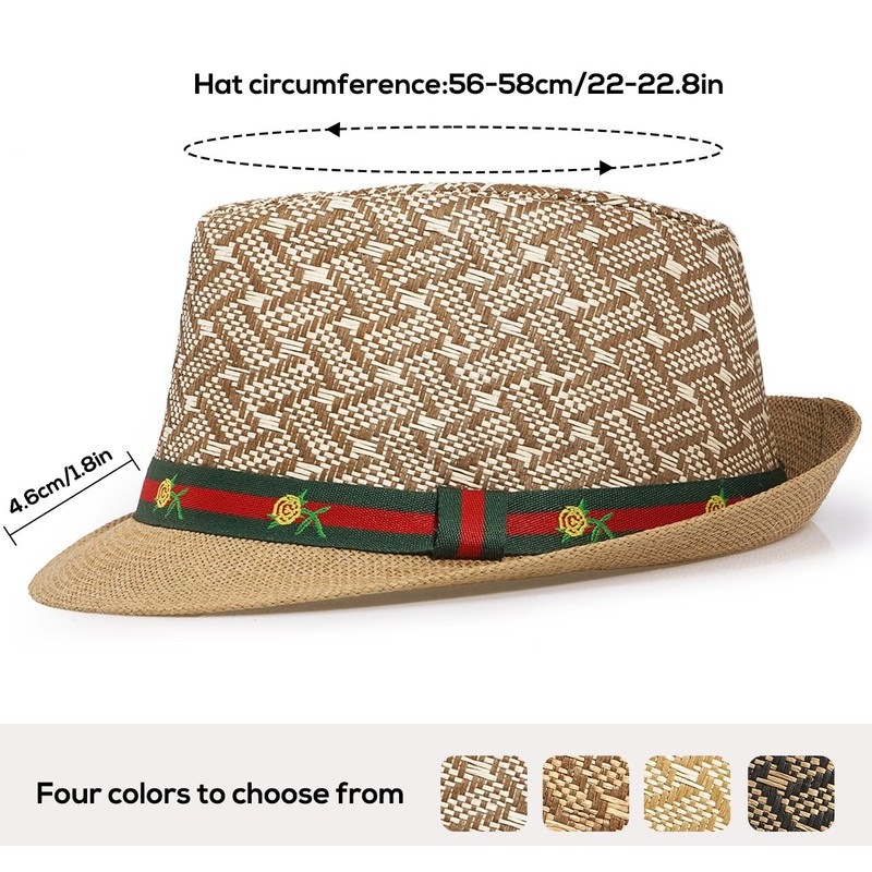 Initlove Straw Fedora Hat for Men Short Brimmed Panama Trilby