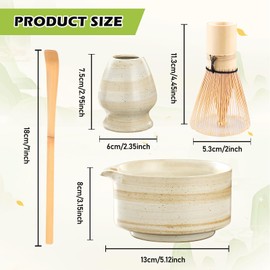 Vegena Matcha Whisk Set, 4Pcs Japanese Matcha Tea Set, Ceramic Matcha Bowl with Spout, Whisk, Scoop, Spoon, Matcha Making Kit for Tea Drinking Lovers