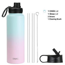 DRINCO Stainless Steel Water Bottle Spout Lid Vacuum Insulated Double Wall Water Bottle Wide Mouth (40oz 32oz 22oz 18oz 14oz) Leak Proof Keeps Cold or Hot (40 oz, 40oz Macaron)