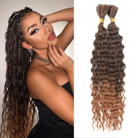 CHARSUN Deep Wave Braiding Hair Curly Bulk Synthetic Hair Extensions For Women Wet and Wavy Braids Extensions for Boho Box Braids No Weft 2Bundle/Pack Hair Extensions(1b/27#)