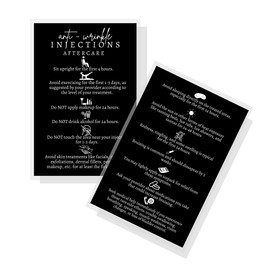 Anti-Wrinkle Injection Aftercare Card | 30 Pack | Physical Printed 4x6” inches Postcard Size | Black with White