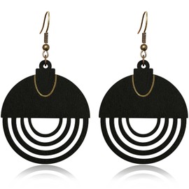 Ricarmo Bohemian Vintage Gold Alloy Circle Hollow Lightweight Hook Earrings Boho Retro Handmade Chandelier Disc Dangle Drop Earrings For Women Jewelry Gift (Black)