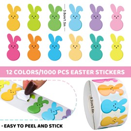 FYSUIMU 1000Pcs Easter Bunny Stickers Roll Cute Rabbit Seal Stickers Self-Adhesive Label Decals for Craft Scrapbook Envelope Card Spring Holiday Party Favor Decor