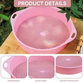 Rock Garden Sieve Soil Sifter 3mm, Round Plastic Gardening Soil Sifting Pan Sand Sifter Set, Sifter for Rocks Gravel Sifter for Small Gravel, Soil, Sand(Pink)