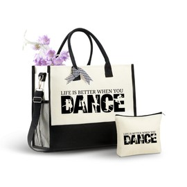 InnoBeta Dancer Gifts Canvas Tote Bag, Life Is Better When You Dance Bag with Top Zipper Closure and Shoulder Strap for Birthday, Mother's Day, Christmas
